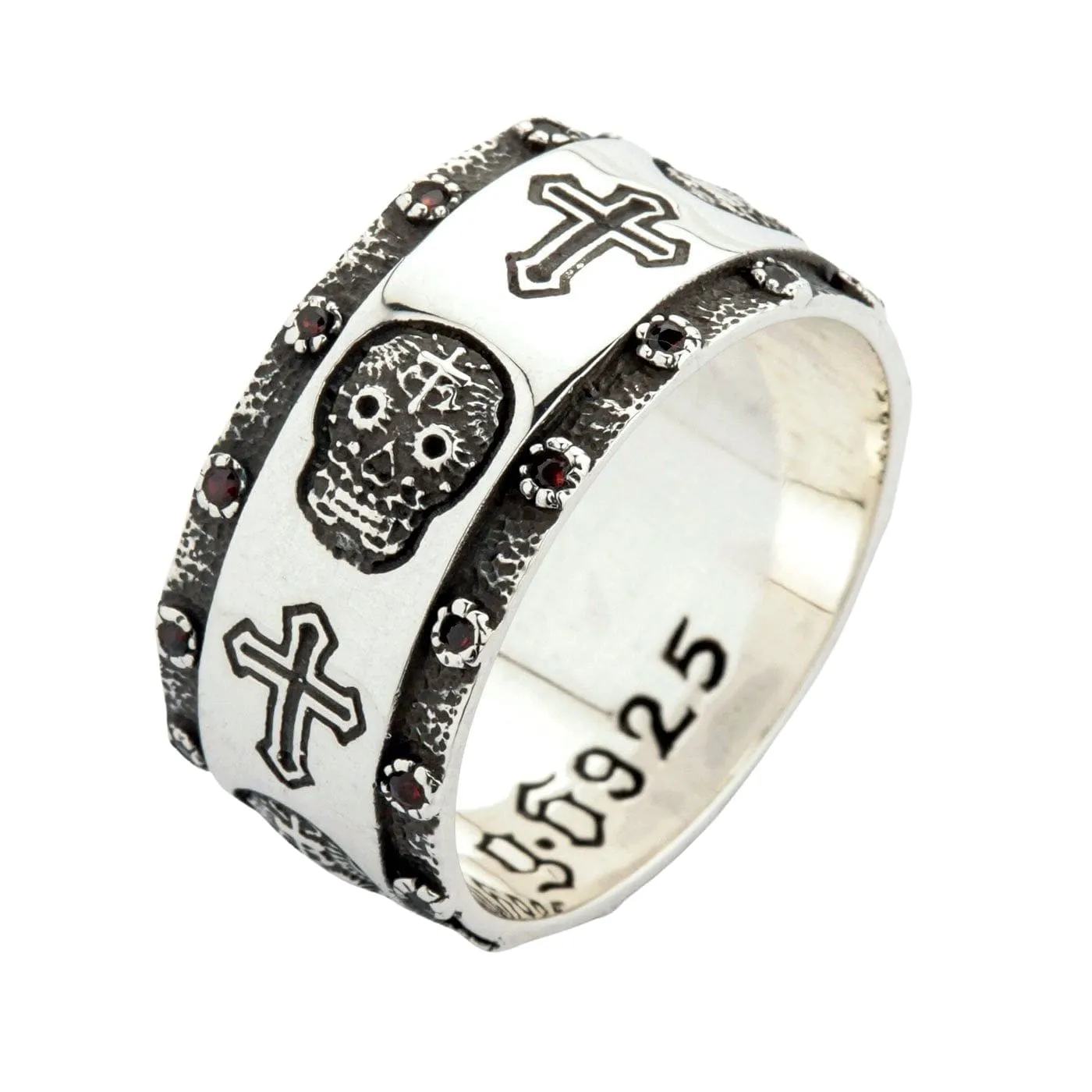 Santa Muerte Skull Cross Sterling Silver Ring