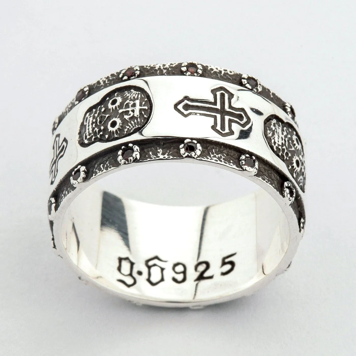 Santa Muerte Skull Cross Sterling Silver Ring