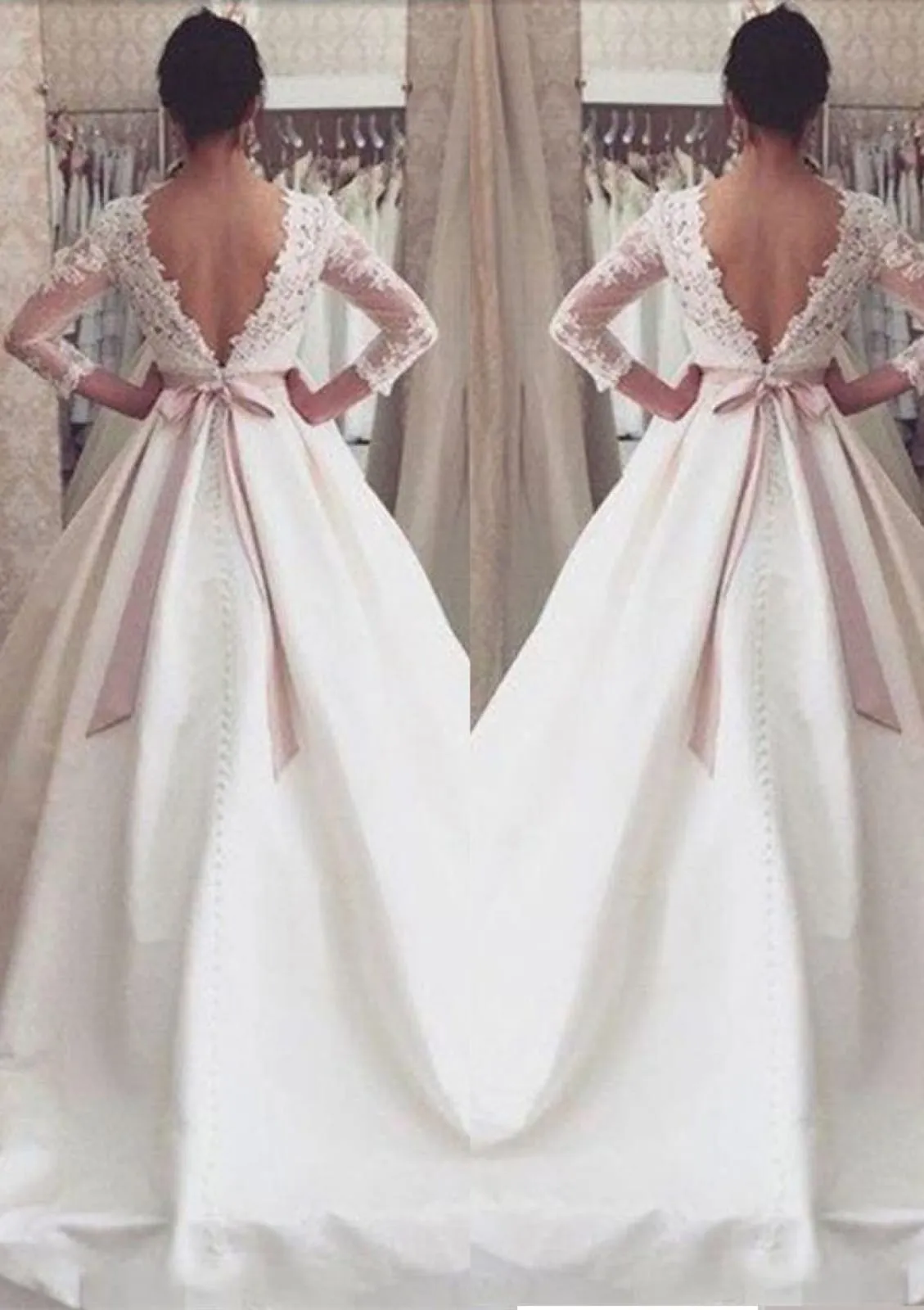 Satin Wedding Dress A-Line Lace Bateau Court Train, Sash