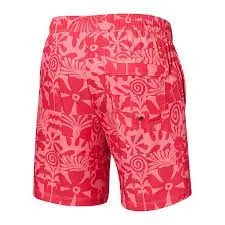 Saxx Mens Oh Buoy Stretch Volley 7" Swim Short - East Coast - Hibiscus