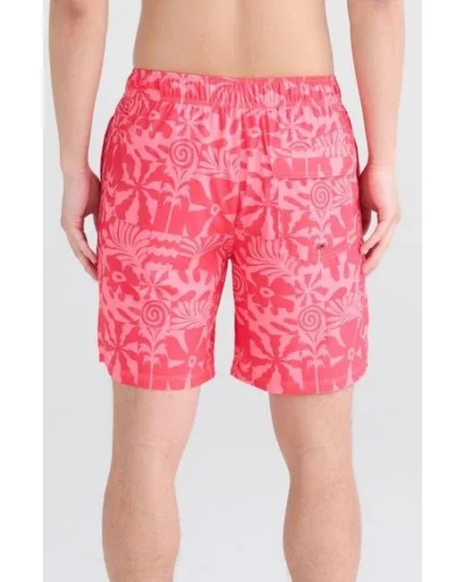 Saxx Mens Oh Buoy Stretch Volley 7" Swim Short - East Coast - Hibiscus