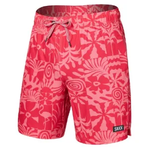 Saxx Mens Oh Buoy Stretch Volley 7" Swim Short - East Coast - Hibiscus
