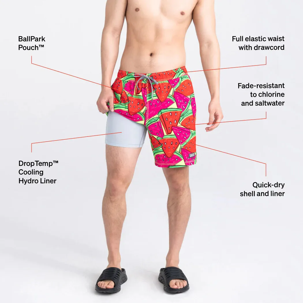 Saxx Mens Oh Buoy Stretch Volley 7" Swim Short - Mega Mega Melon - Red
