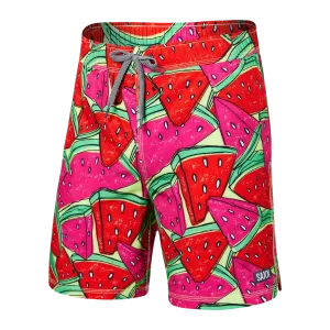 Saxx Mens Oh Buoy Stretch Volley 7" Swim Short - Mega Mega Melon - Red
