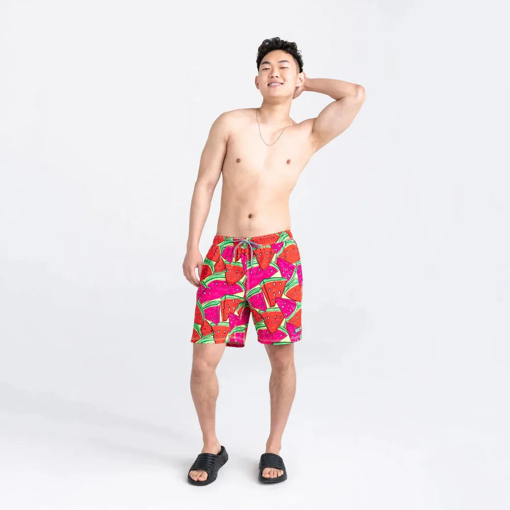 Saxx Mens Oh Buoy Stretch Volley 7" Swim Short - Mega Mega Melon - Red