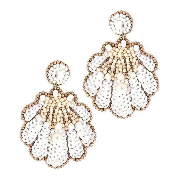 SeaShell Seed Bead & Pearl Drop Earrings