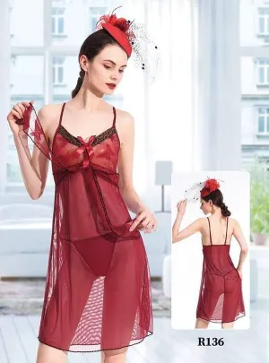 Semi Transparent Sexy Short Bridal Nighty  - R136