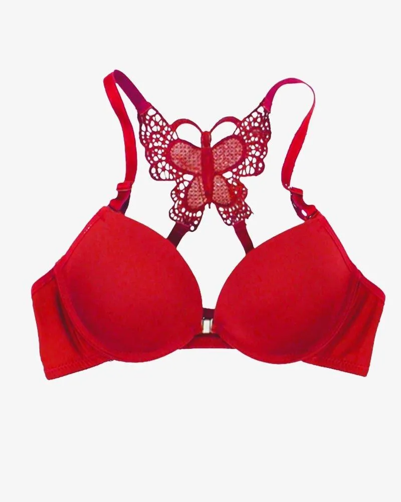 Sexy Butterfly Bra Red - Single Padded Under Wired