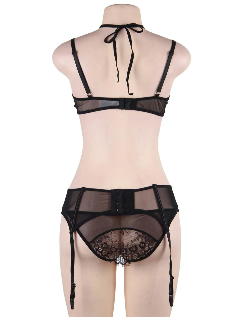 Sexy Egypt Hot Eyelash Black Lcae 3pcs Bra Panty Set
