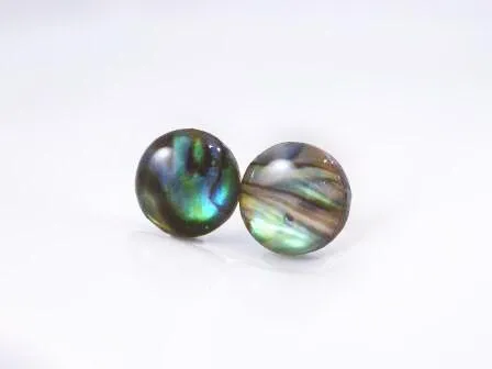 Shell Stud Earrings, seashell stud, small round stud, paua shell earring, blue green shell, seashell earring, hypoallergenic earring, beach