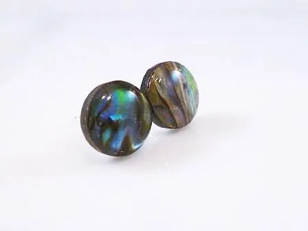 Shell Stud Earrings, seashell stud, small round stud, paua shell earring, blue green shell, seashell earring, hypoallergenic earring, beach