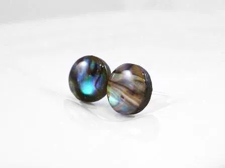 Shell Stud Earrings, seashell stud, small round stud, paua shell earring, blue green shell, seashell earring, hypoallergenic earring, beach