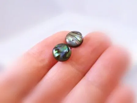 Shell Stud Earrings, seashell stud, small round stud, paua shell earring, blue green shell, seashell earring, hypoallergenic earring, beach