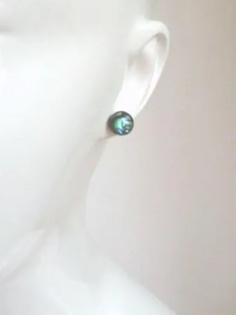 Shell Stud Earrings, seashell stud, small round stud, paua shell earring, blue green shell, seashell earring, hypoallergenic earring, beach