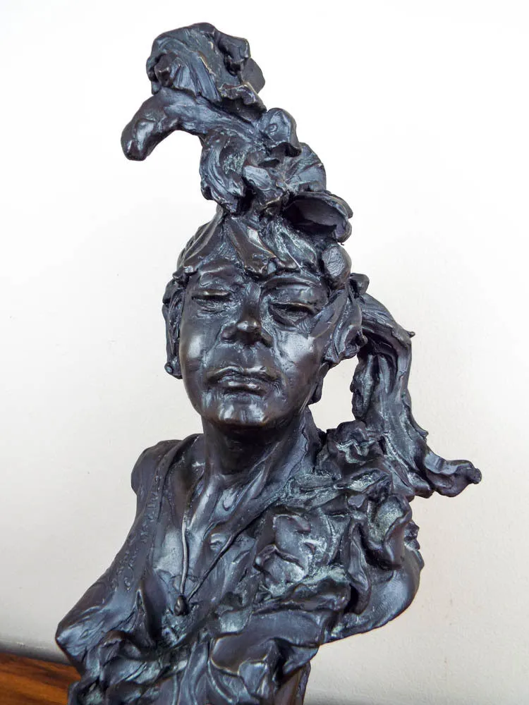 Signed Bronze Female Bust Sculpture by  Peter M Fillerup