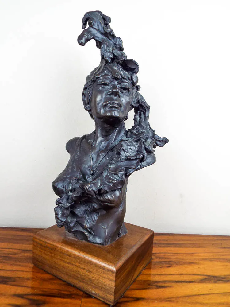 Signed Bronze Female Bust Sculpture by  Peter M Fillerup