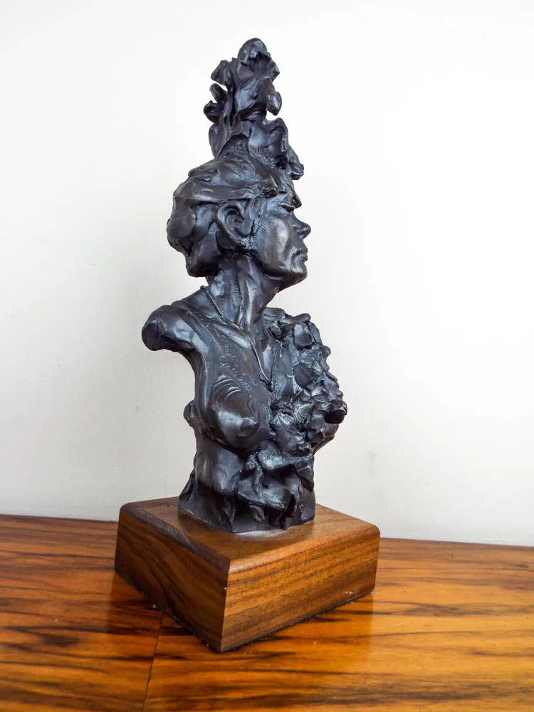 Signed Bronze Female Bust Sculpture by  Peter M Fillerup