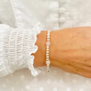 Silver Bead and Rose Quartz Gemstone Bracelet