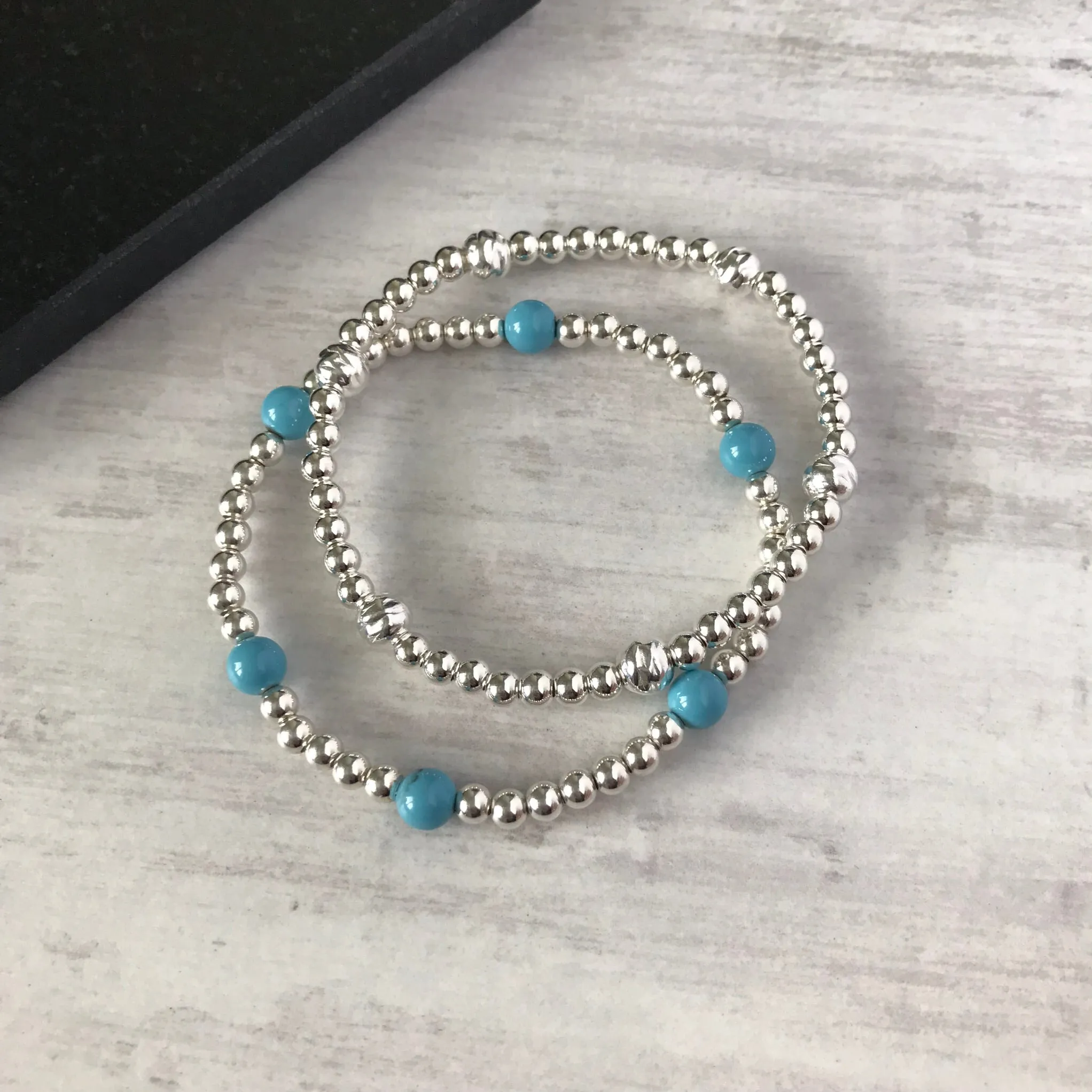 Silver Hammered Bead Bracelet