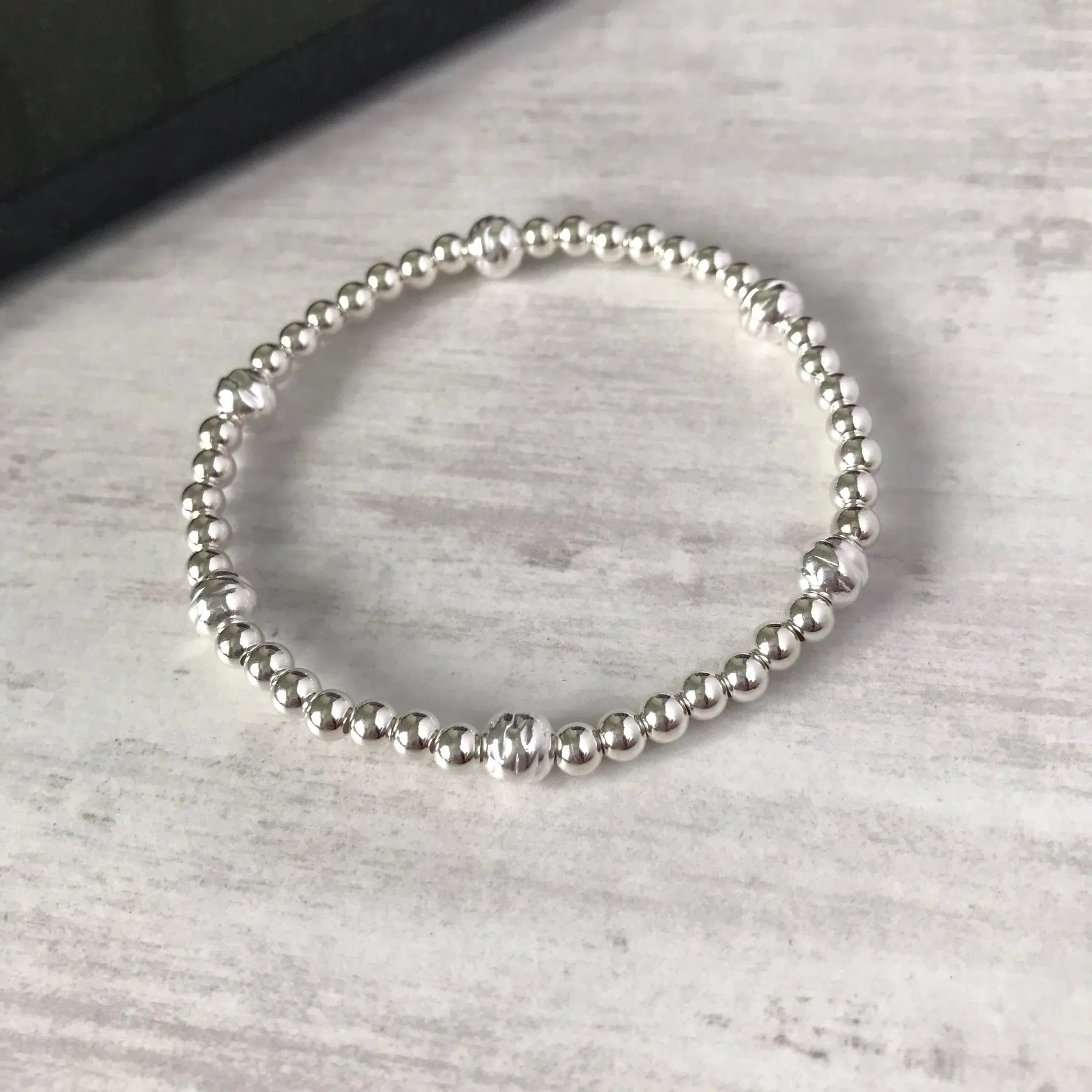 Silver Hammered Bead Bracelet