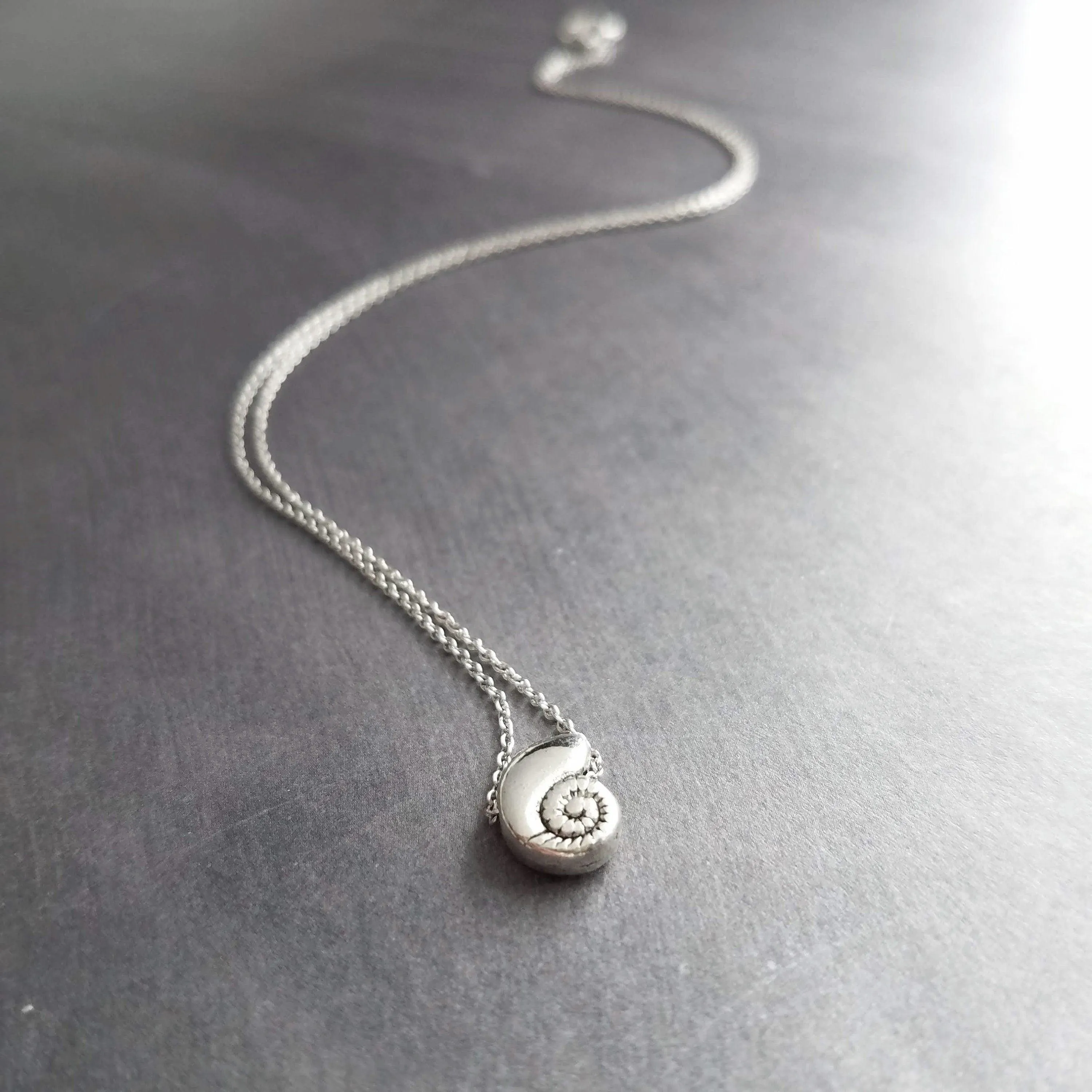 Silver Seashell Necklace, little spiral shell, nautilus necklace, snail shell pendant, silver shell charm, ocean necklace, beach jewelry