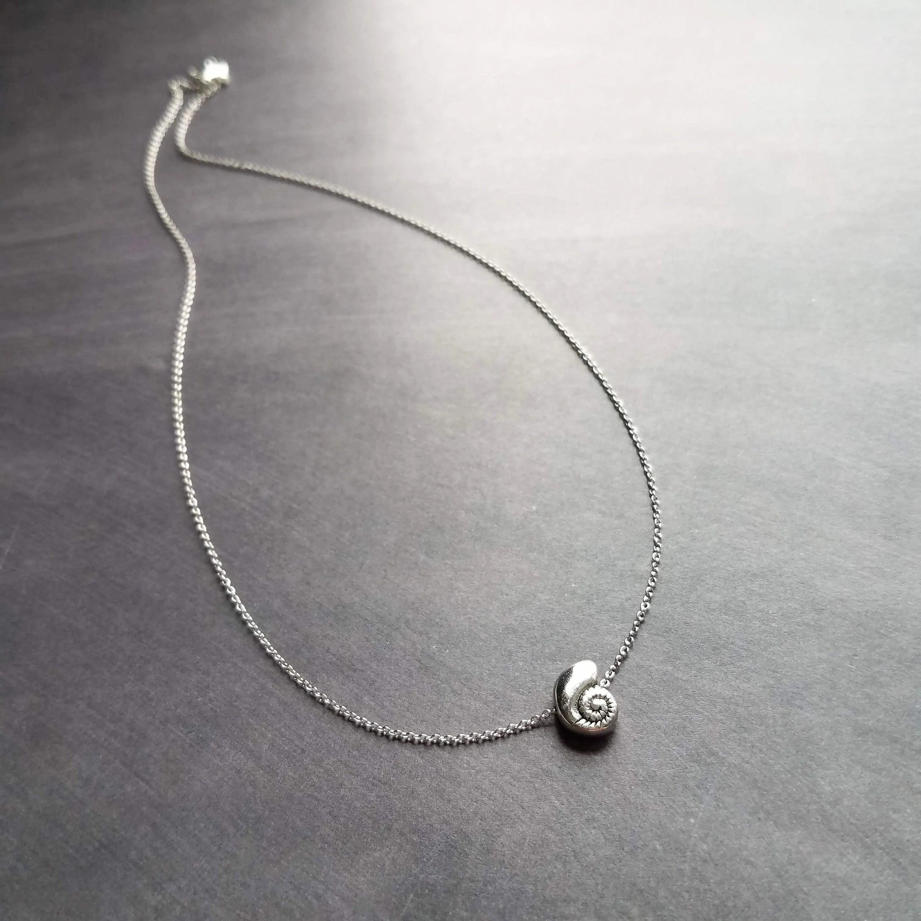 Silver Seashell Necklace, little spiral shell, nautilus necklace, snail shell pendant, silver shell charm, ocean necklace, beach jewelry