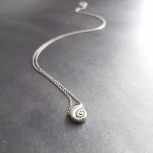 Silver Seashell Necklace, little spiral shell, nautilus necklace, snail shell pendant, silver shell charm, ocean necklace, beach jewelry