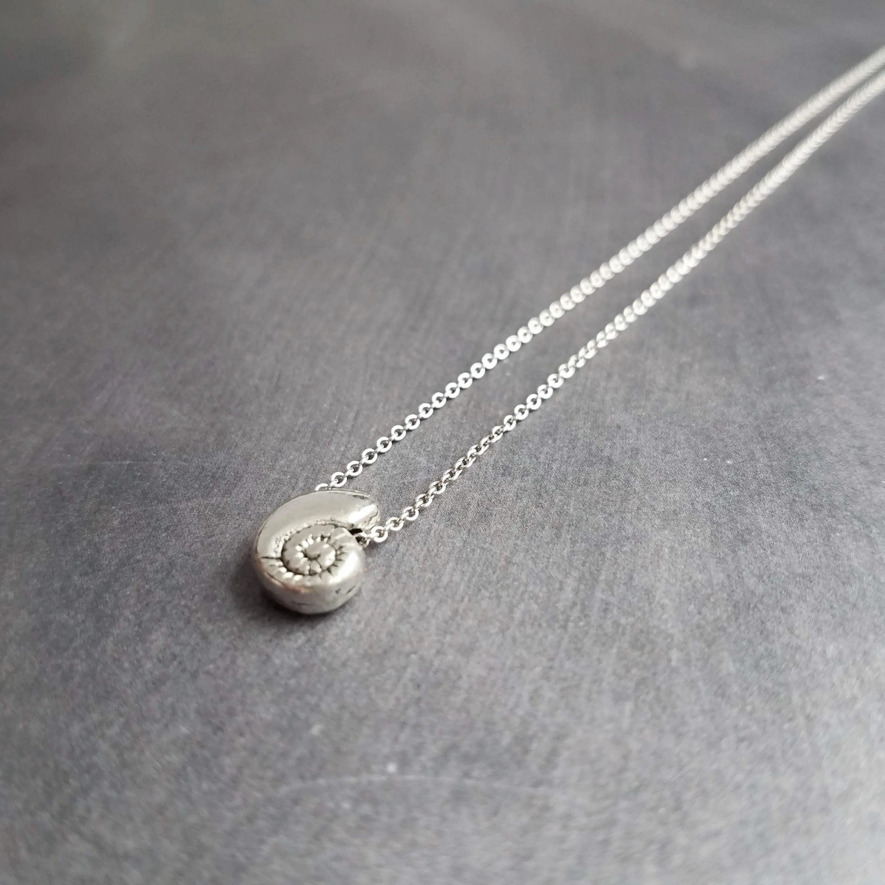 Silver Seashell Necklace, little spiral shell, nautilus necklace, snail shell pendant, silver shell charm, ocean necklace, beach jewelry