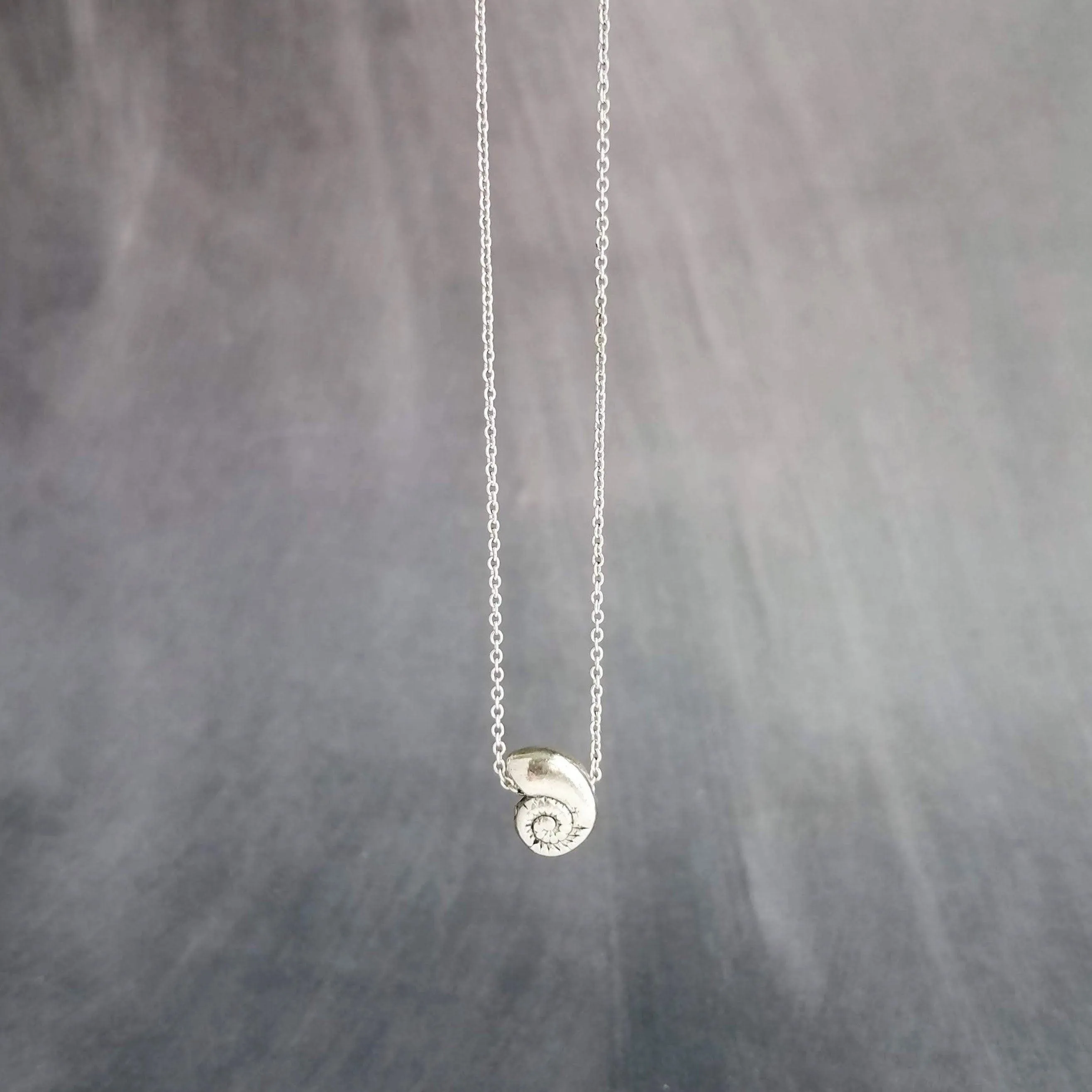 Silver Seashell Necklace, little spiral shell, nautilus necklace, snail shell pendant, silver shell charm, ocean necklace, beach jewelry