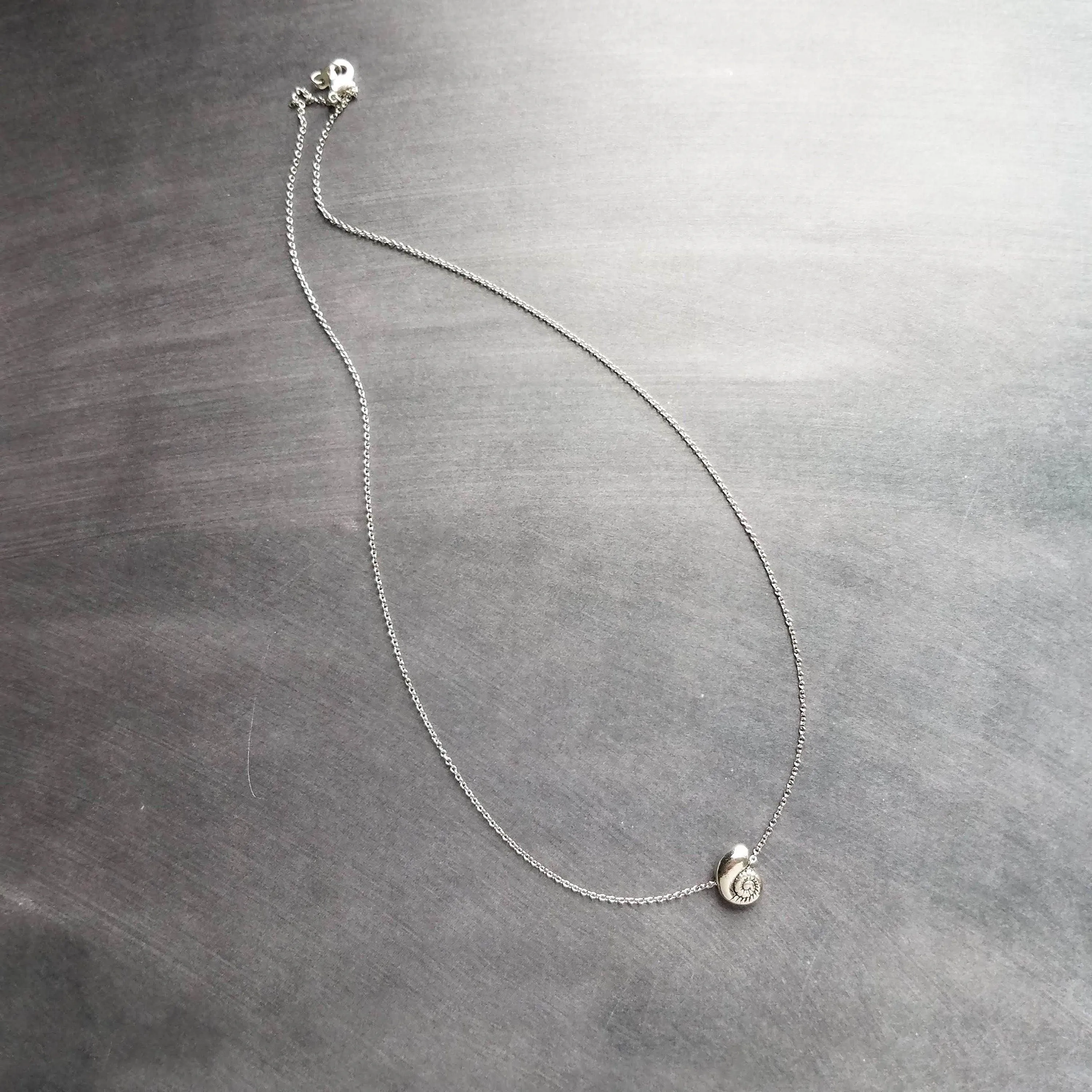 Silver Seashell Necklace, little spiral shell, nautilus necklace, snail shell pendant, silver shell charm, ocean necklace, beach jewelry