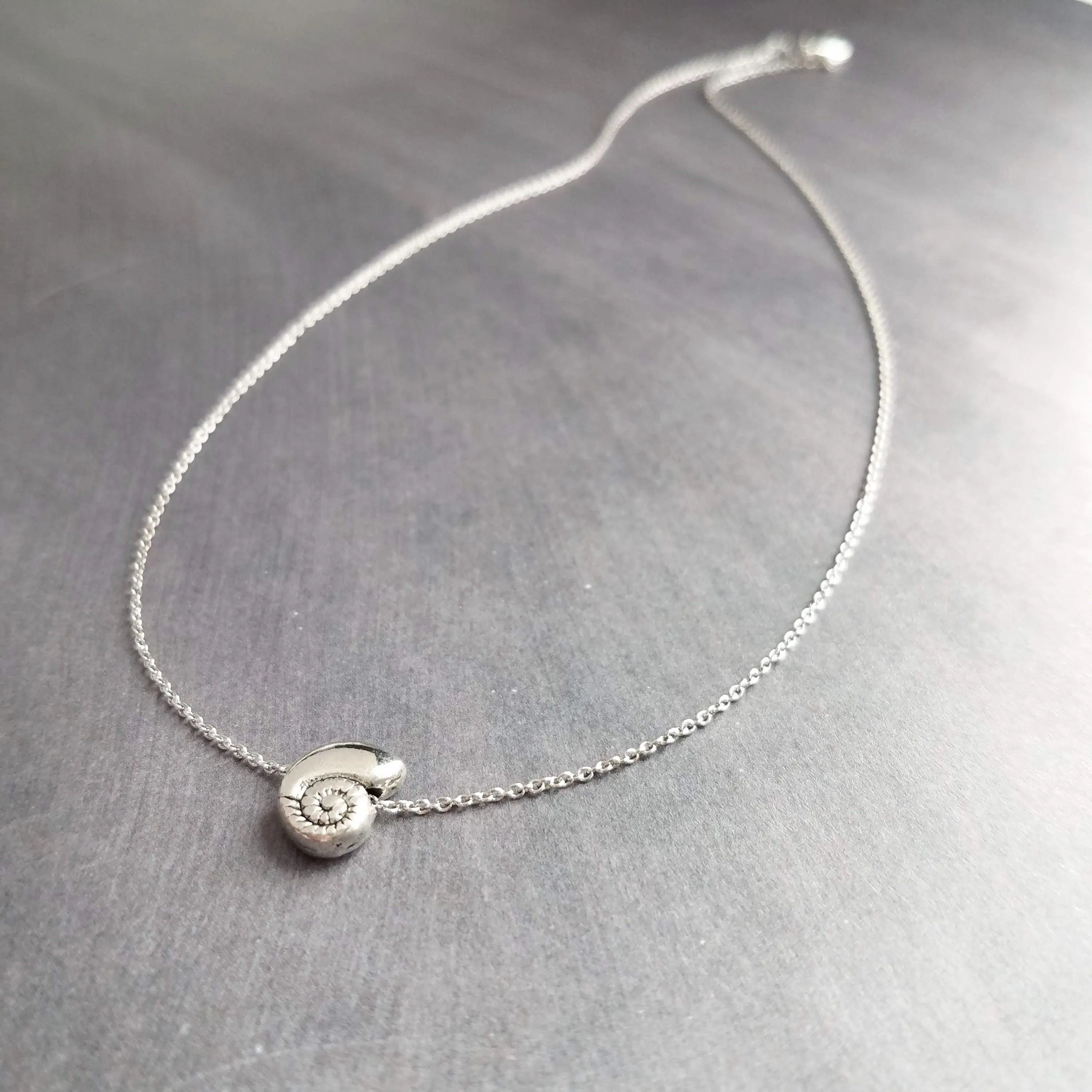 Silver Seashell Necklace, little spiral shell, nautilus necklace, snail shell pendant, silver shell charm, ocean necklace, beach jewelry