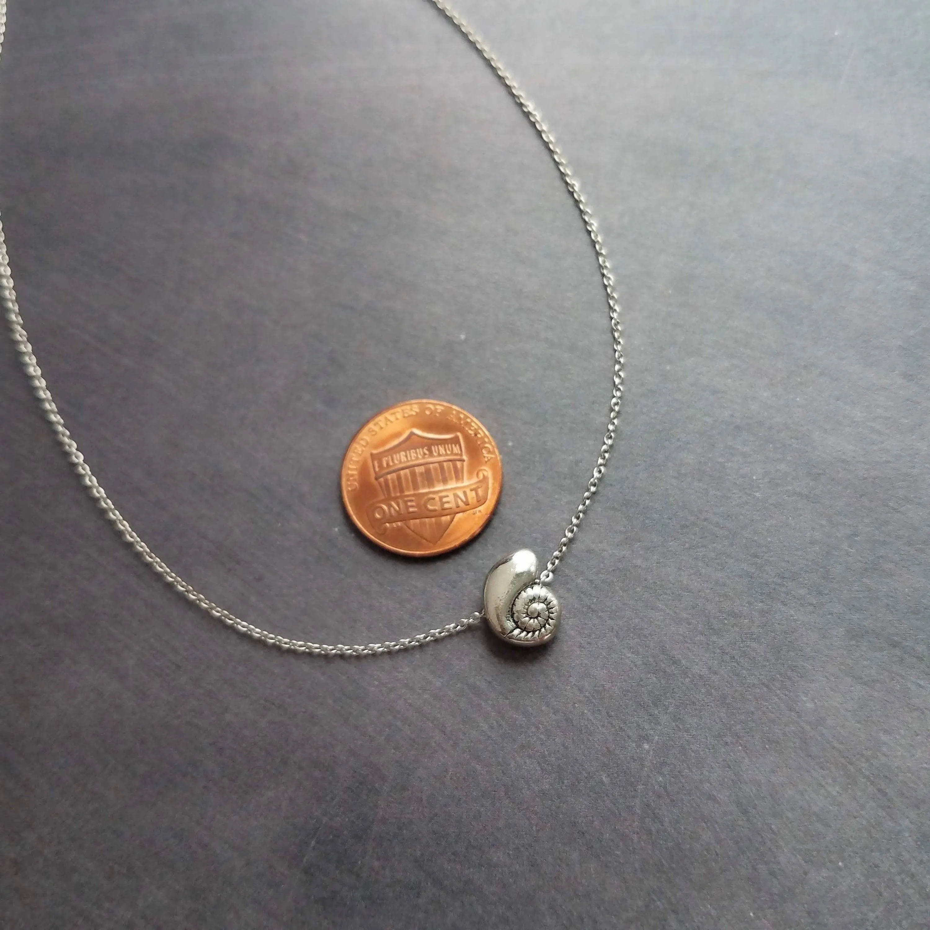 Silver Seashell Necklace, little spiral shell, nautilus necklace, snail shell pendant, silver shell charm, ocean necklace, beach jewelry