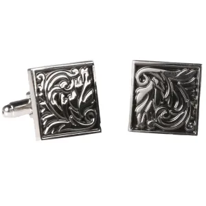 Silvertone Square Geometric Pattern Cufflinks with Jewelry Box