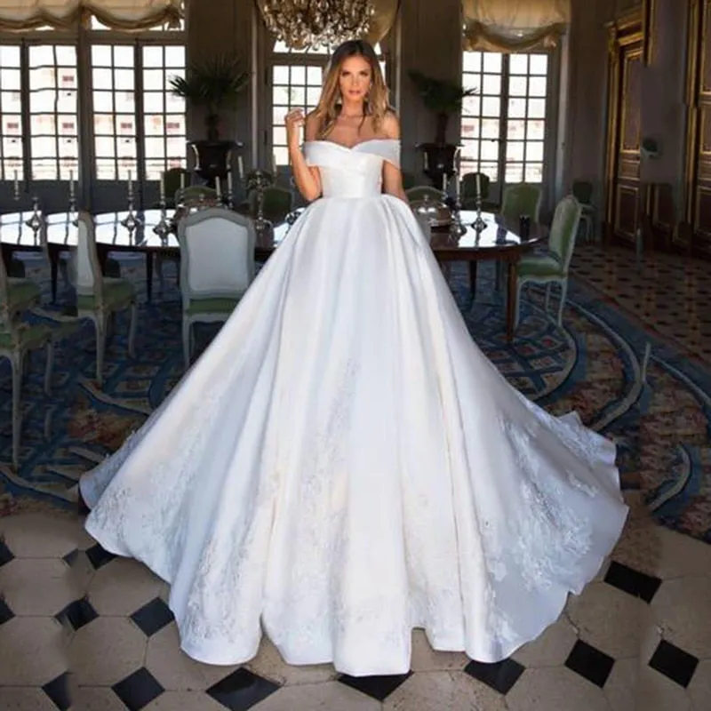 Simple Off The Shoulder Boho Lace Bridal Dress