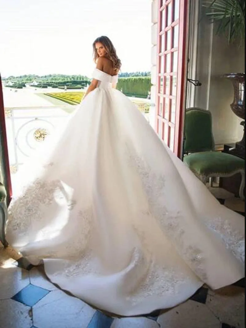Simple Off The Shoulder Boho Lace Bridal Dress