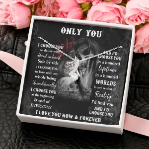 Skeleton Lovers Gift For Her, Gothic Skull Message Card Jewelry Necklace Gift