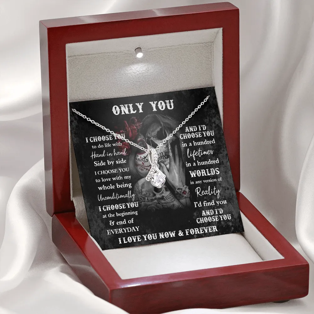 Skeleton Lovers Gift For Her, Gothic Skull Message Card Jewelry Necklace Gift
