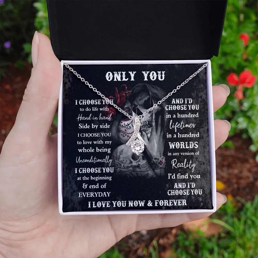 Skeleton Lovers Gift For Her, Gothic Skull Message Card Jewelry Necklace Gift