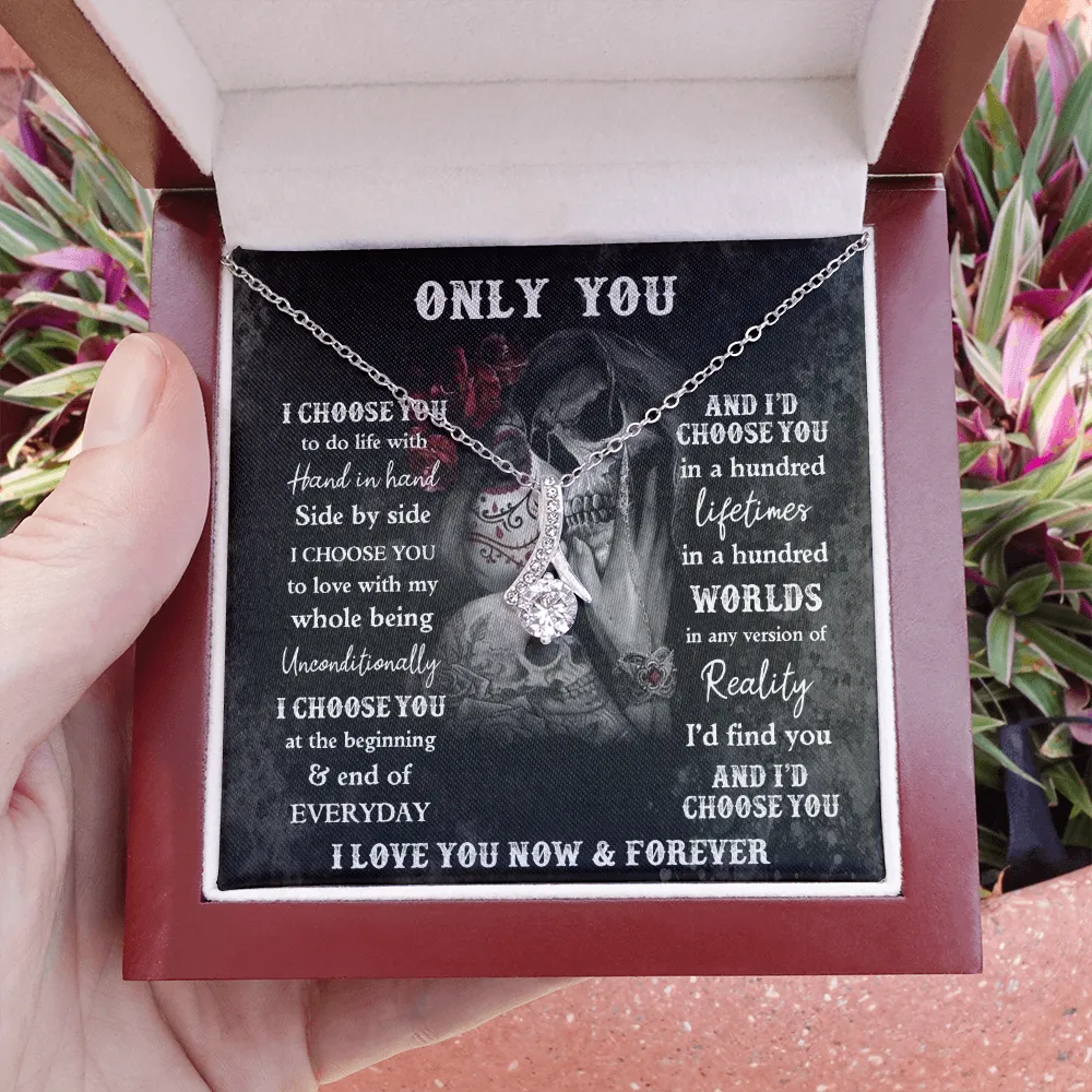 Skeleton Lovers Gift For Her, Gothic Skull Message Card Jewelry Necklace Gift