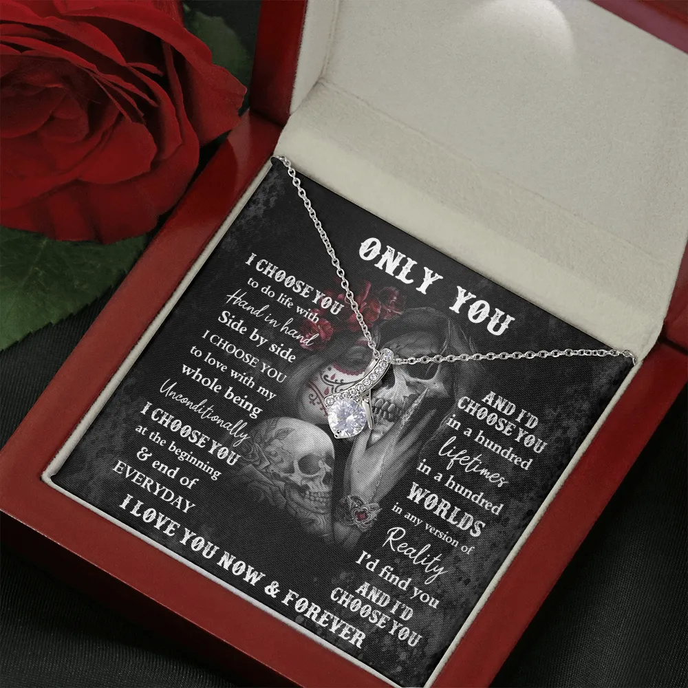 Skeleton Lovers Gift For Her, Gothic Skull Message Card Jewelry Necklace Gift