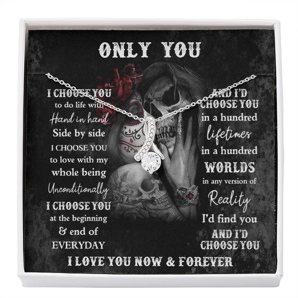 Skeleton Lovers Gift For Her, Gothic Skull Message Card Jewelry Necklace Gift
