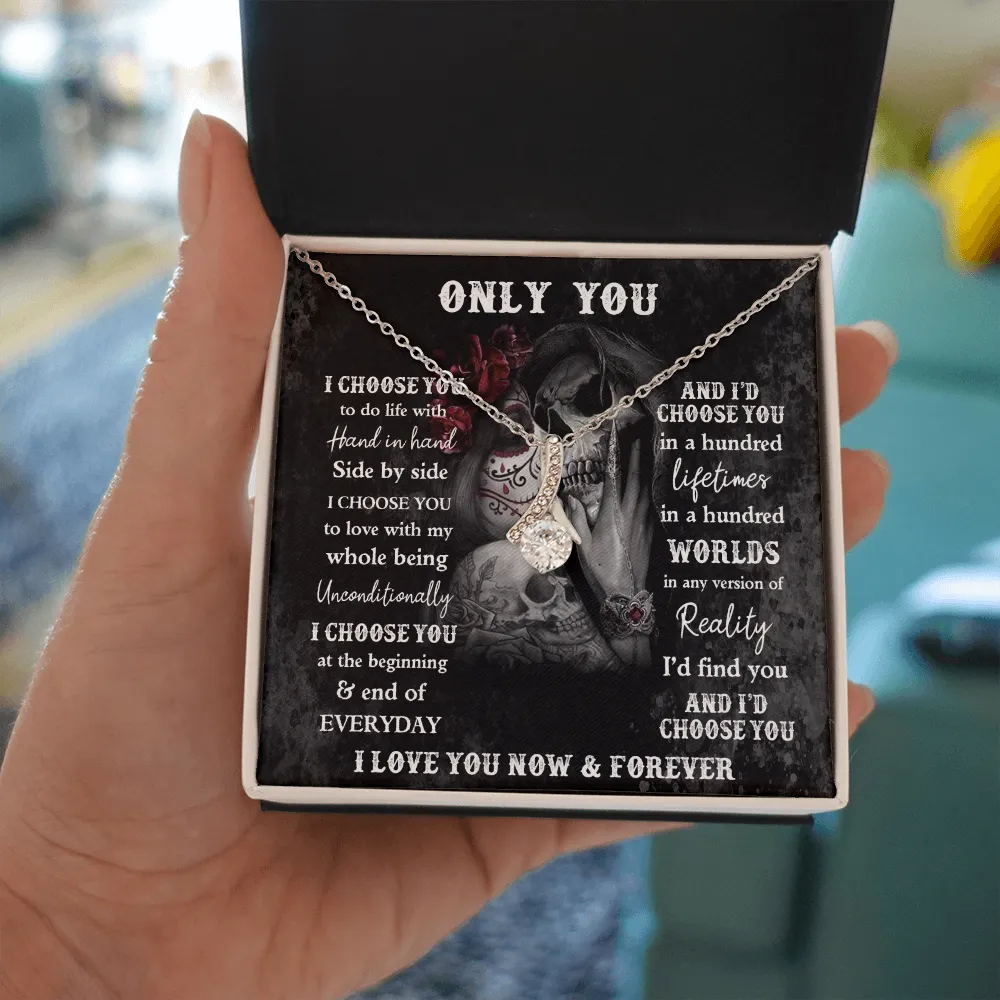 Skeleton Lovers Gift For Her, Gothic Skull Message Card Jewelry Necklace Gift