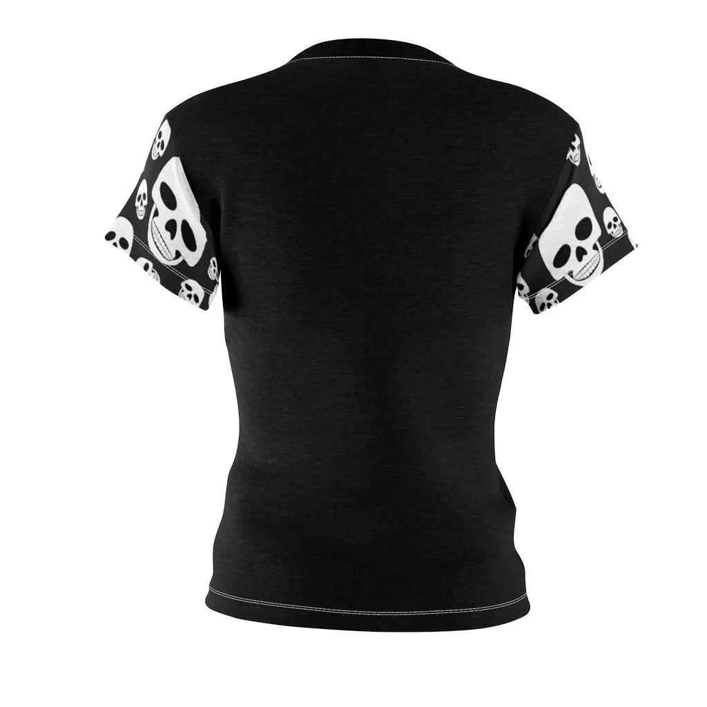 Skeleton Ribs on Black Women's T-Shirt With Skull Sleeves