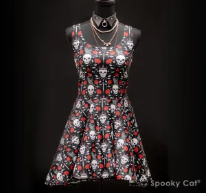 Skull & Rose Gothic Skater Dress
