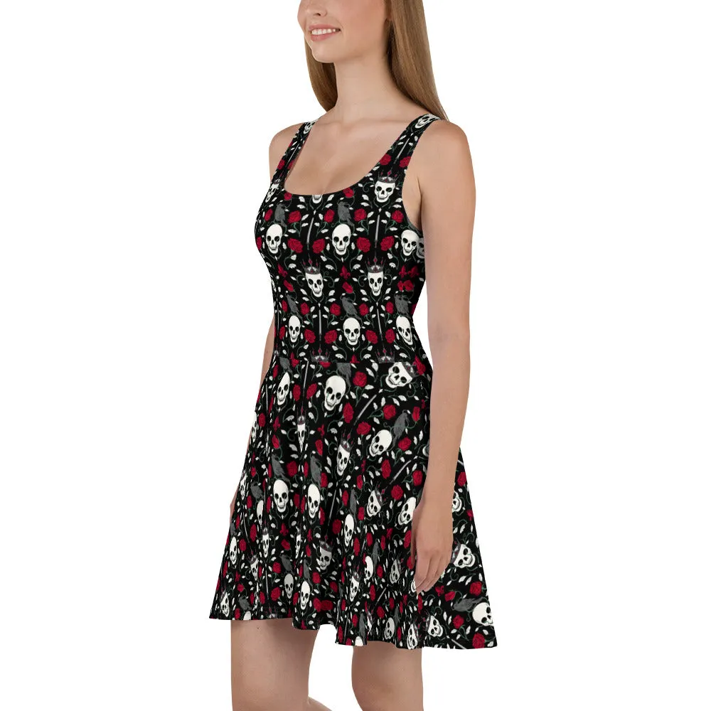 Skull & Rose Gothic Skater Dress