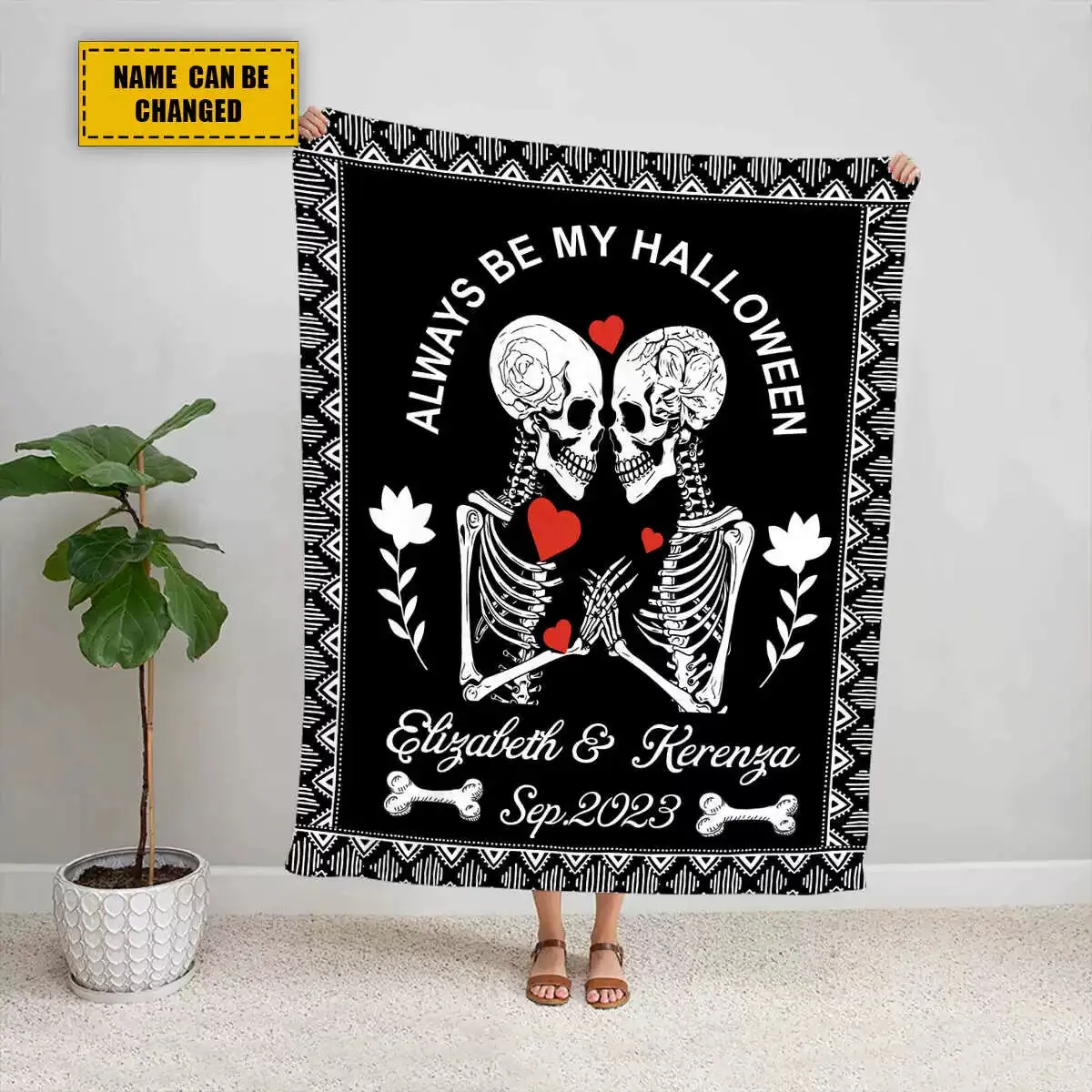 Skull Couple Personalized Blanket Gothic Skeleton Blanket