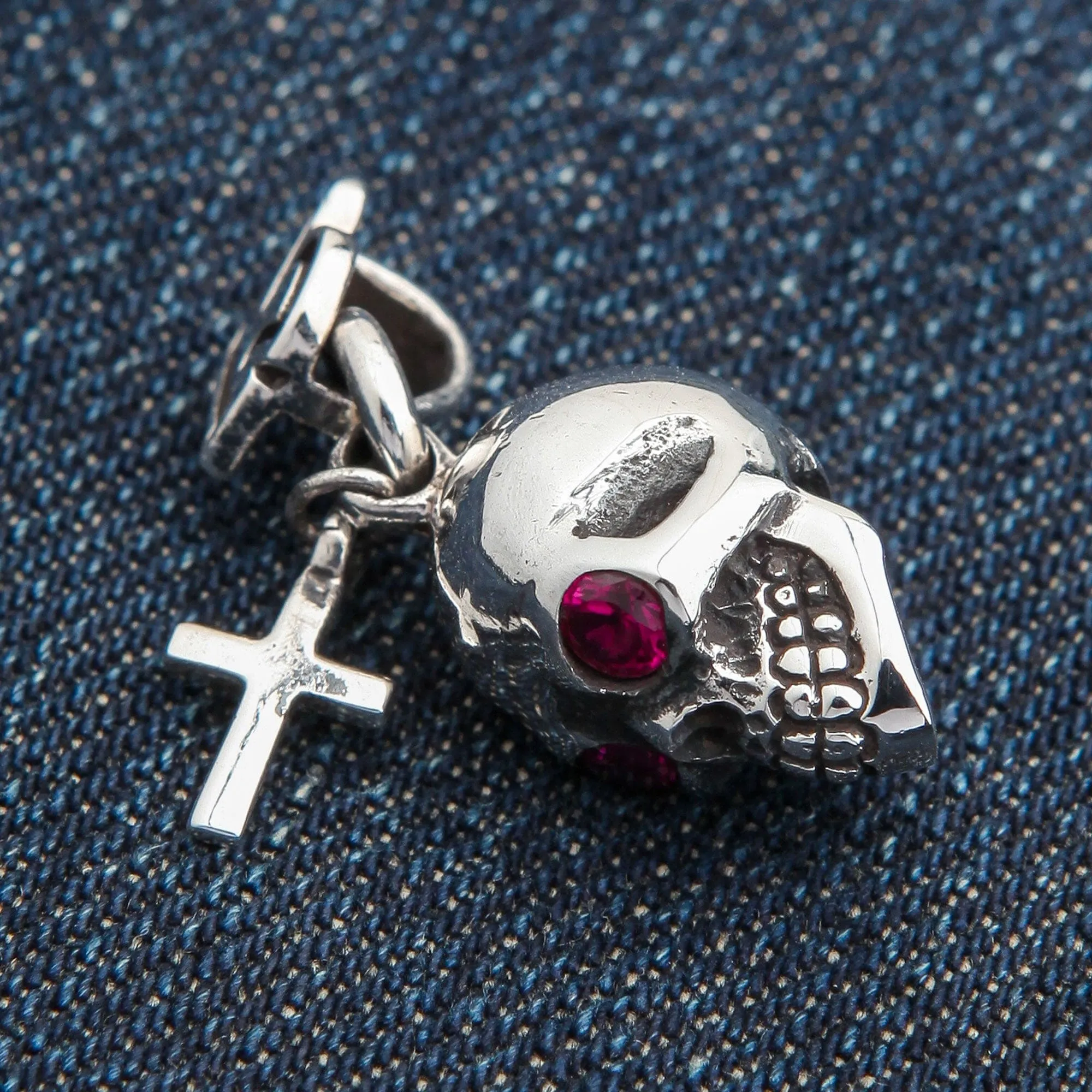 Skull Cross Sterling Silver Gothic Rocker Pendant