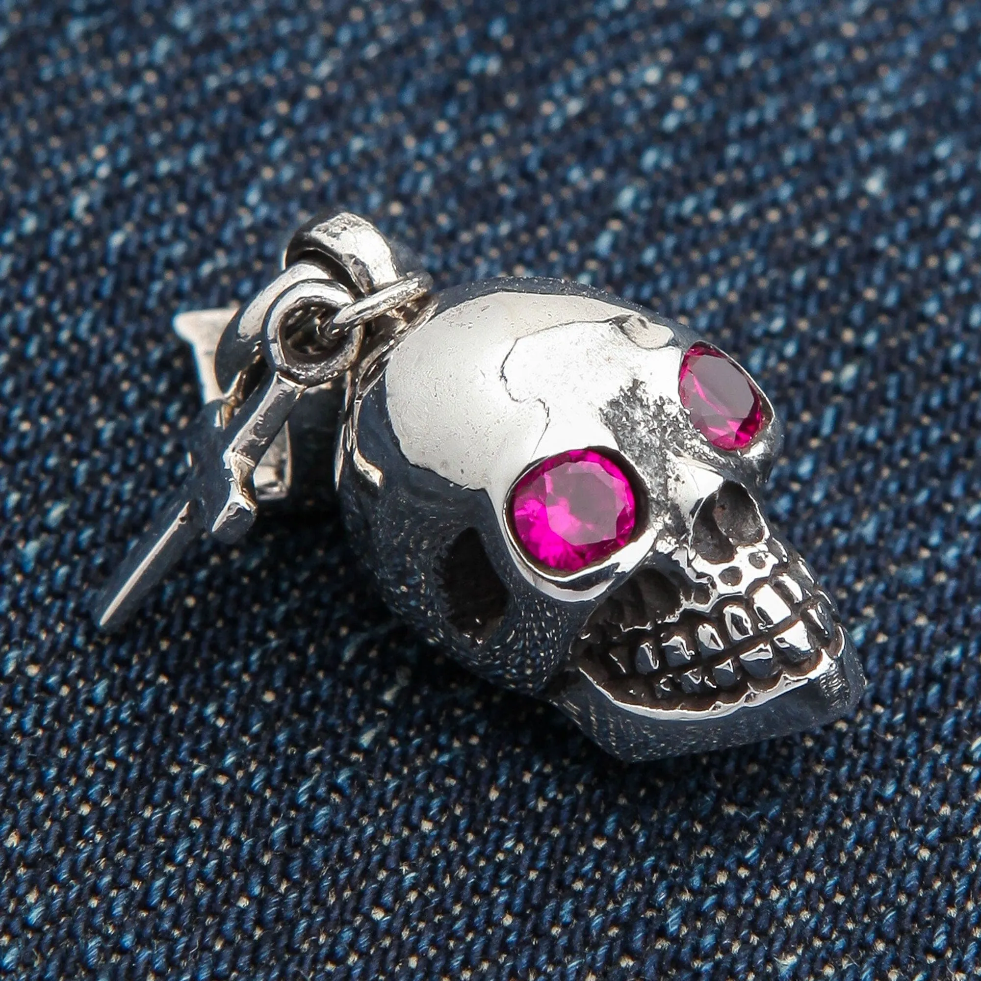 Skull Cross Sterling Silver Gothic Rocker Pendant