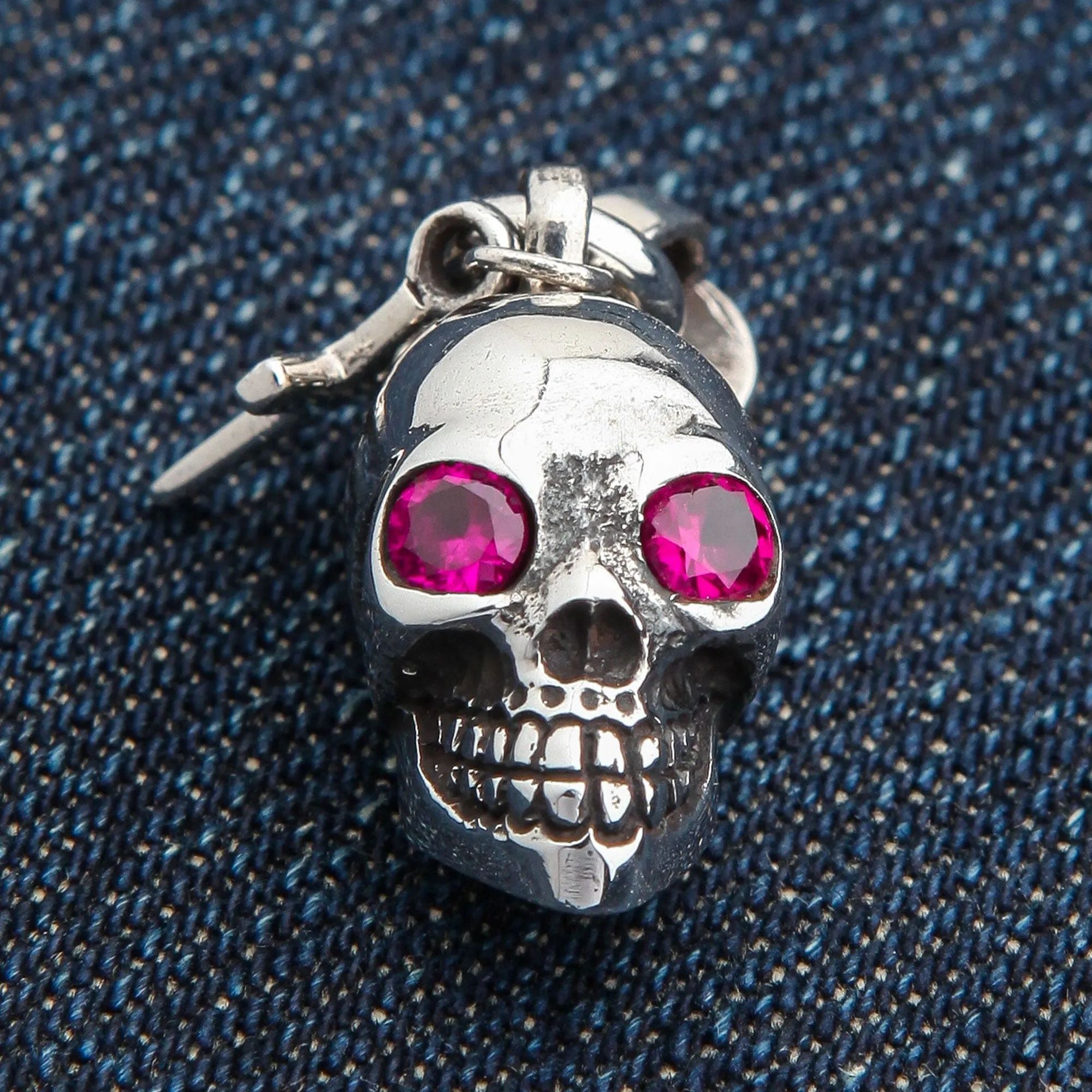Skull Cross Sterling Silver Gothic Rocker Pendant
