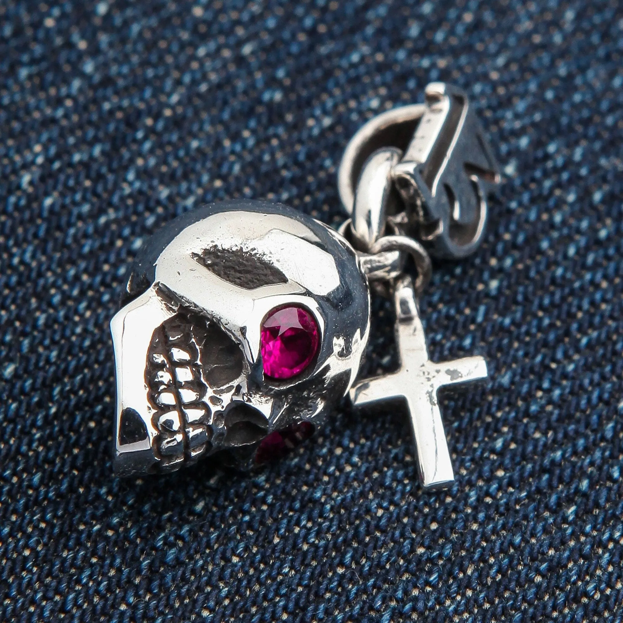 Skull Cross Sterling Silver Gothic Rocker Pendant